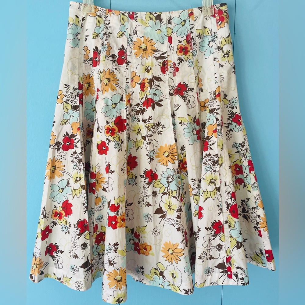 CAbi Red and Orange Pleated Midi Skirt 29” waist